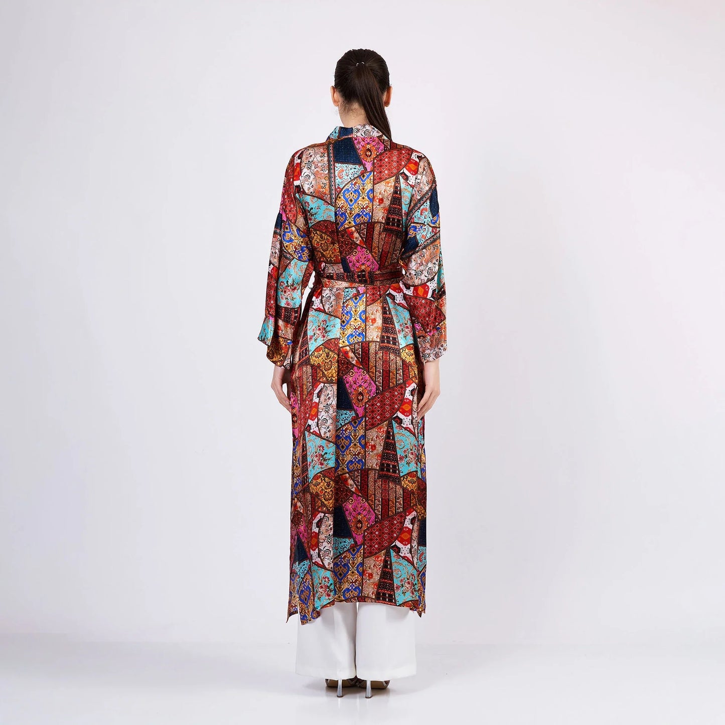 İpek Uzun Kimono Kaftan | Etnik Desen 1 | Nomads Felt