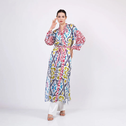 İpek Uzun Kimono Kaftan | Ikat Desen | Nomads Felt
