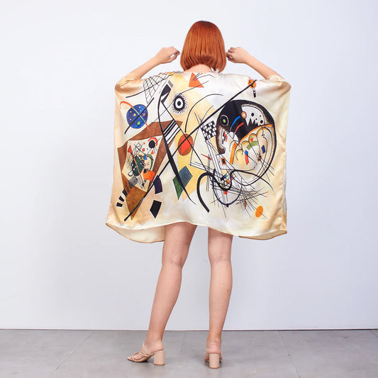 %100 İpek Kısa Kimono Pareo | Kandinsky Transverse Line | Nomads Felt