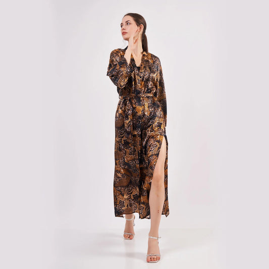 %100 İpek Kimono Kaftan | Leopar Desen | Nomads Felt