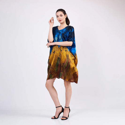 %100 İpek Kısa Kimono Pareo | Van Gogh Wheatfield with Crows | Nomads Felt