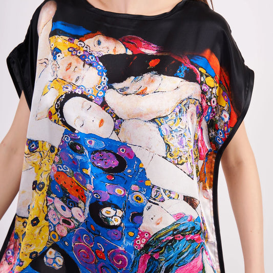 Saf İpek Kısa Elbise | Gustav Klimt The Virgins | Nomads Felt