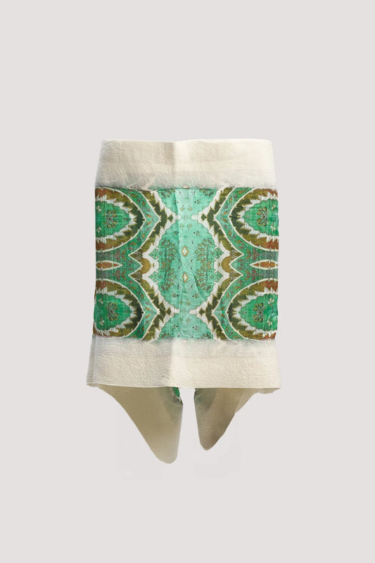 Yeşil Osmanlı Motif Desenli İpek Keçe Şal