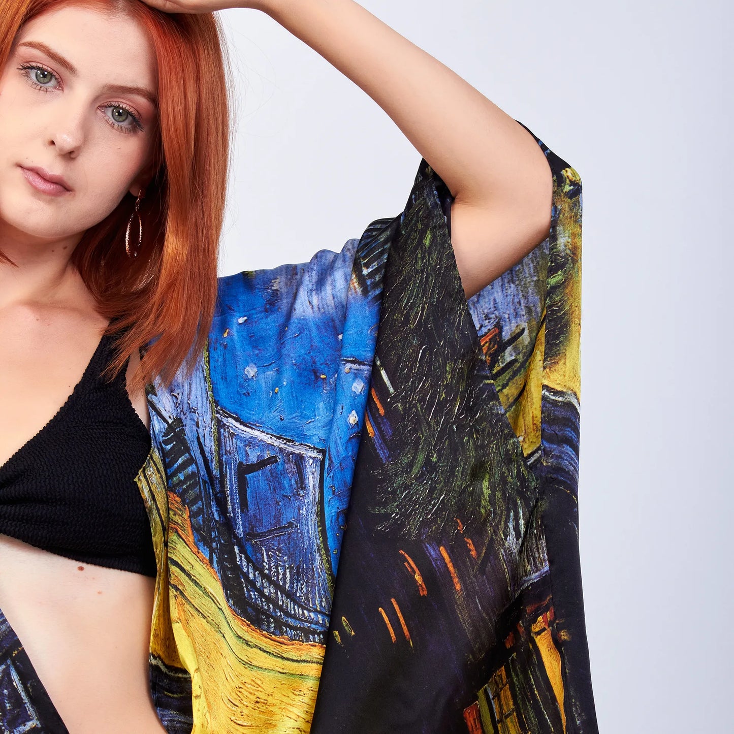 %100 İpek Kısa Kimono Pareo | Van Gogh Cafe Terrace | Nomads Felt