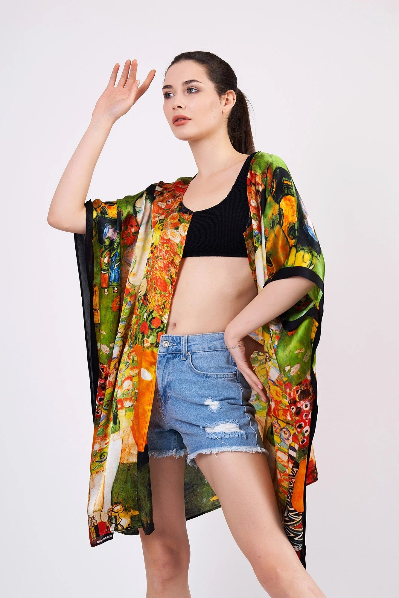 %100 İpek Kısa Kimono Pareo | Gustav Klimt The Dancer | Nomads Felt