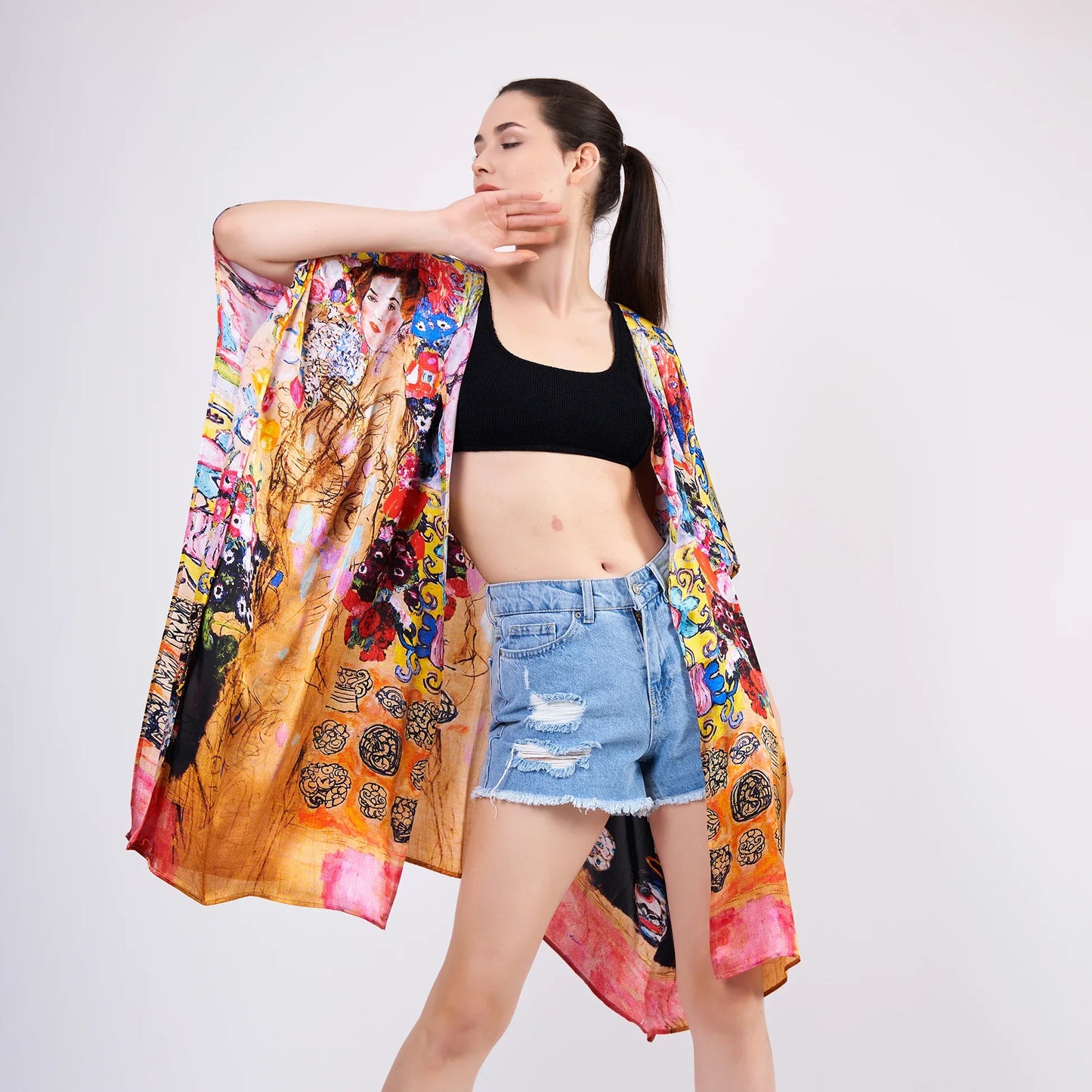%100 İpek Kısa Kimono Pareo | Gustav Klimt Maria Munk | Nomads Felt