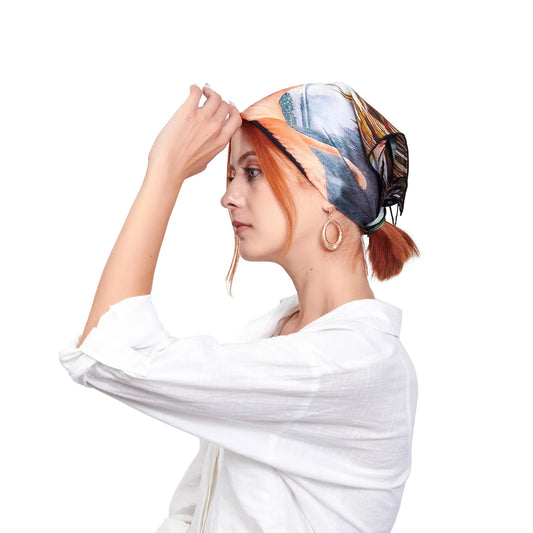 %100 İpek Bandana Fular | Flamingo Desen | Nomads Felt