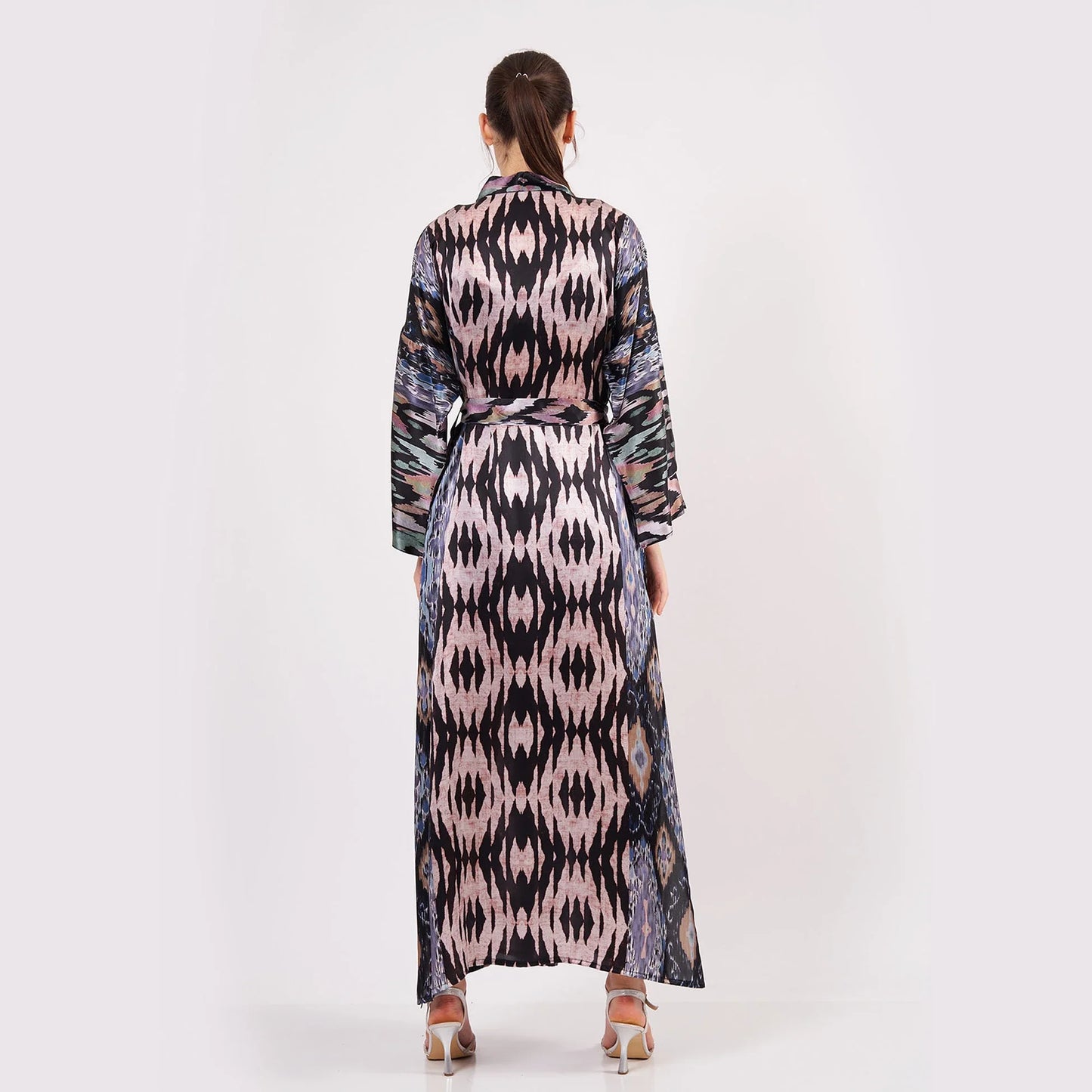 Saf İpek Uzun Kimono Kaftan | Ikat Desen 12 | Nomads Felt