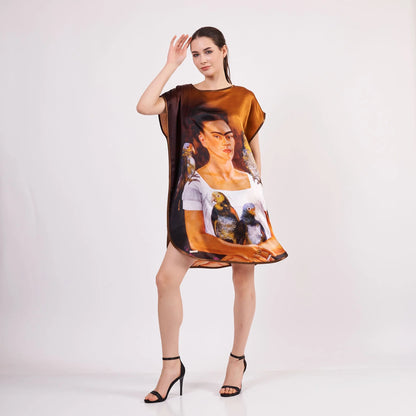 Saf İpek Kısa Elbise | Frida Kahlo 2 | Nomads Felt