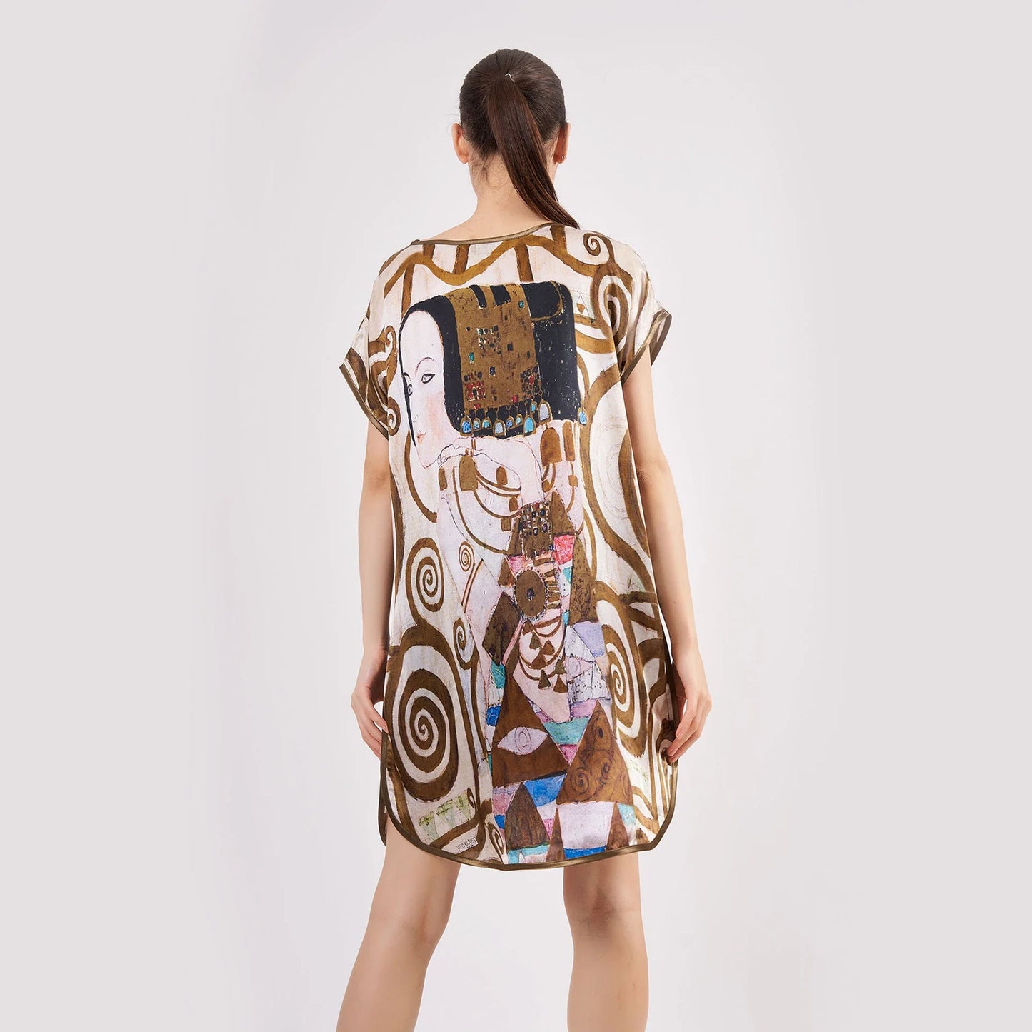 %100 İpek Kısa Elbise | Gustav Klimt Expectation | Nomads Felt