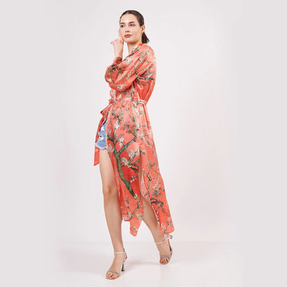 %100 İpek Kimono Kaftan | Nar Çiçeği | Van Gogh Badem Ağacı | Nomads Felt