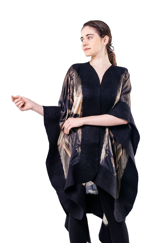 İpek Keçe Panço | Boldini Cleo De Merode Siyah | Nomads Felt
