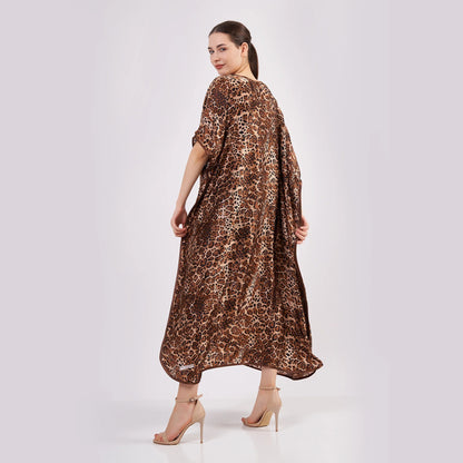 %100 İpek Uzun Elbise | Leopar Desen | Nomads Felt