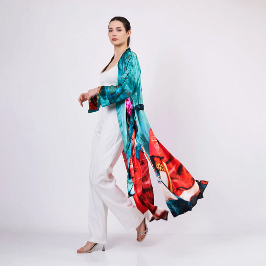 İpek Uzun Kimono Kaftan | Frida Kahlo | Nomads Felt