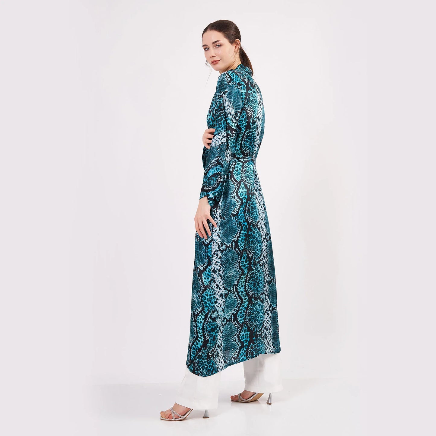 %100 İpek Kimono | Turkuaz Yılan Derisi Desen | Nomads Felt