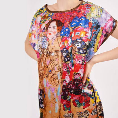 %100 İpek Kısa Elbise | Gustav Klimt Maria Munk | Nomads Felt