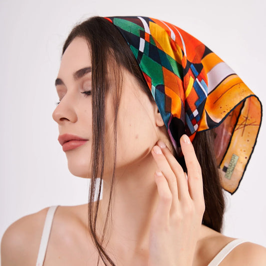Saf İpek Bandana Fular | Kandinsky Composition II | Nomads Felt