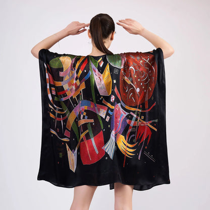 %100 İpek Kısa Kimono Pareo | Kandinsky Composition X | Nomads Felt