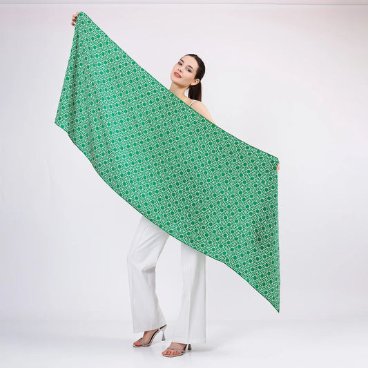 Saf İpek Fular | Yeşil | Unisex | Selçuklu Vektörel Yıldız Desen | Nomads Felt
