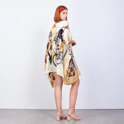 %100 İpek Kısa Kimono Pareo  | Kandinsky Transverse Line | Nomads Felt
