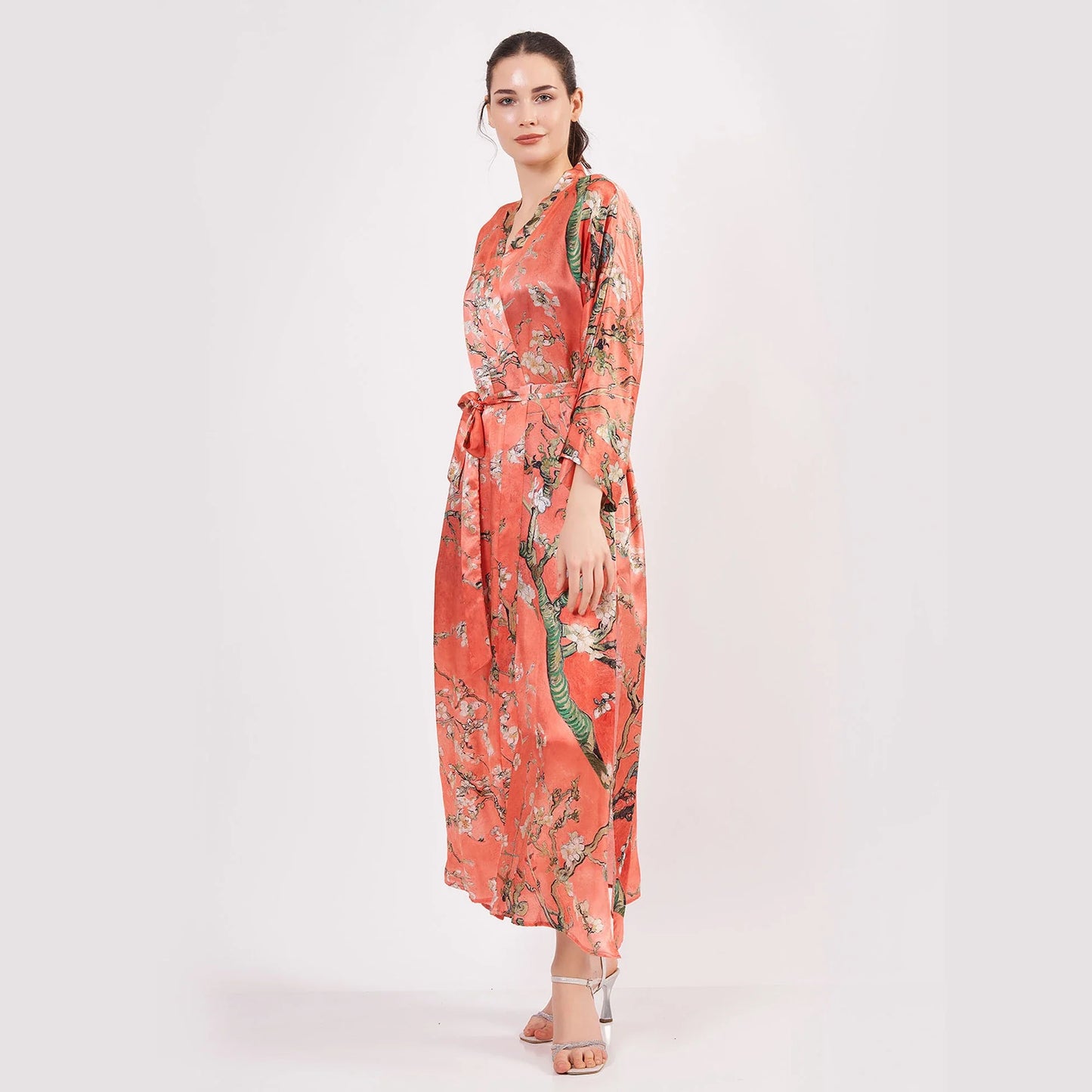 %100 İpek Kimono Kaftan | Nar Çiçeği | Van Gogh Badem Ağacı | Nomads Felt