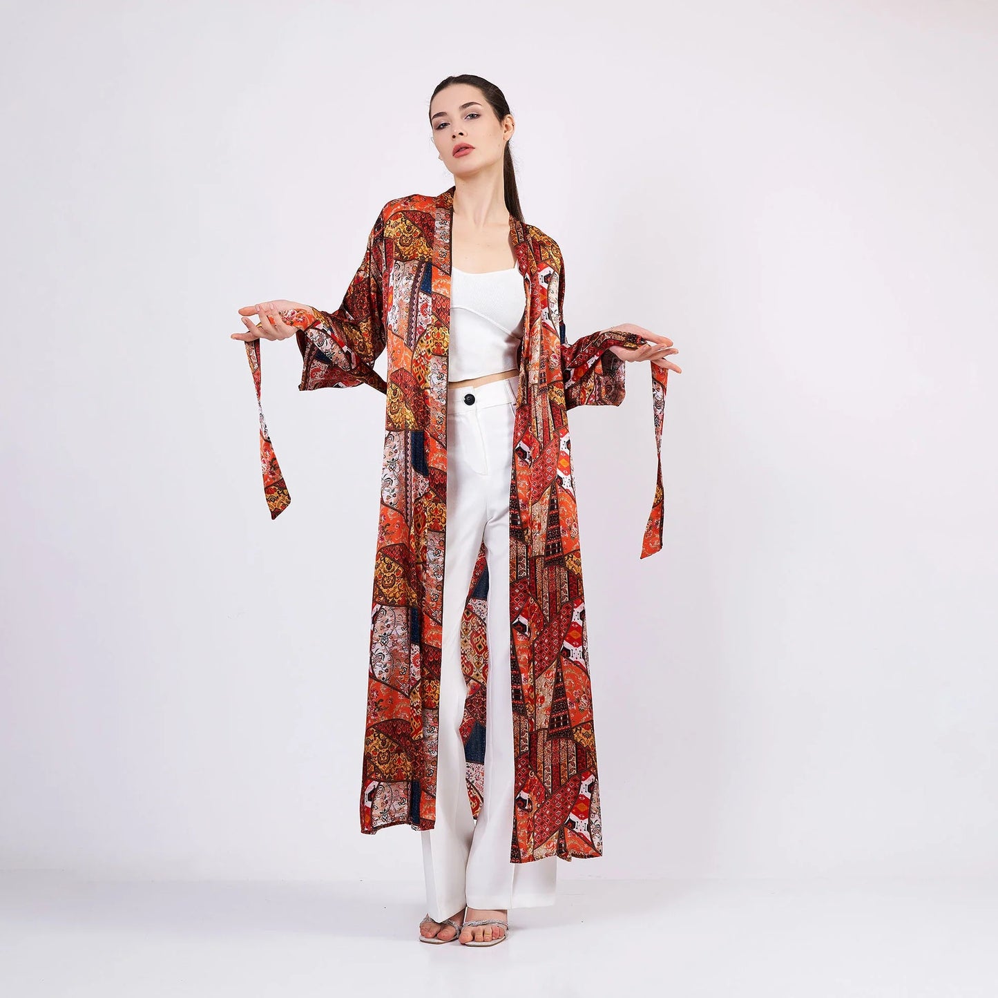 İpek Uzun Kimono Kaftan | Etnik Desen 2 | Nomads Felt