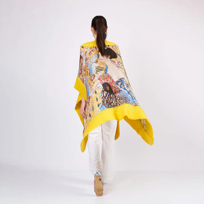 İpek Keçe Panço | Sarı | Gustav Klimt Lady with Fan | Nomads Felt