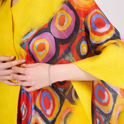 İpek Keçe Panço | Sarı | Kandinsky Squares with Circles | Nomads Felt