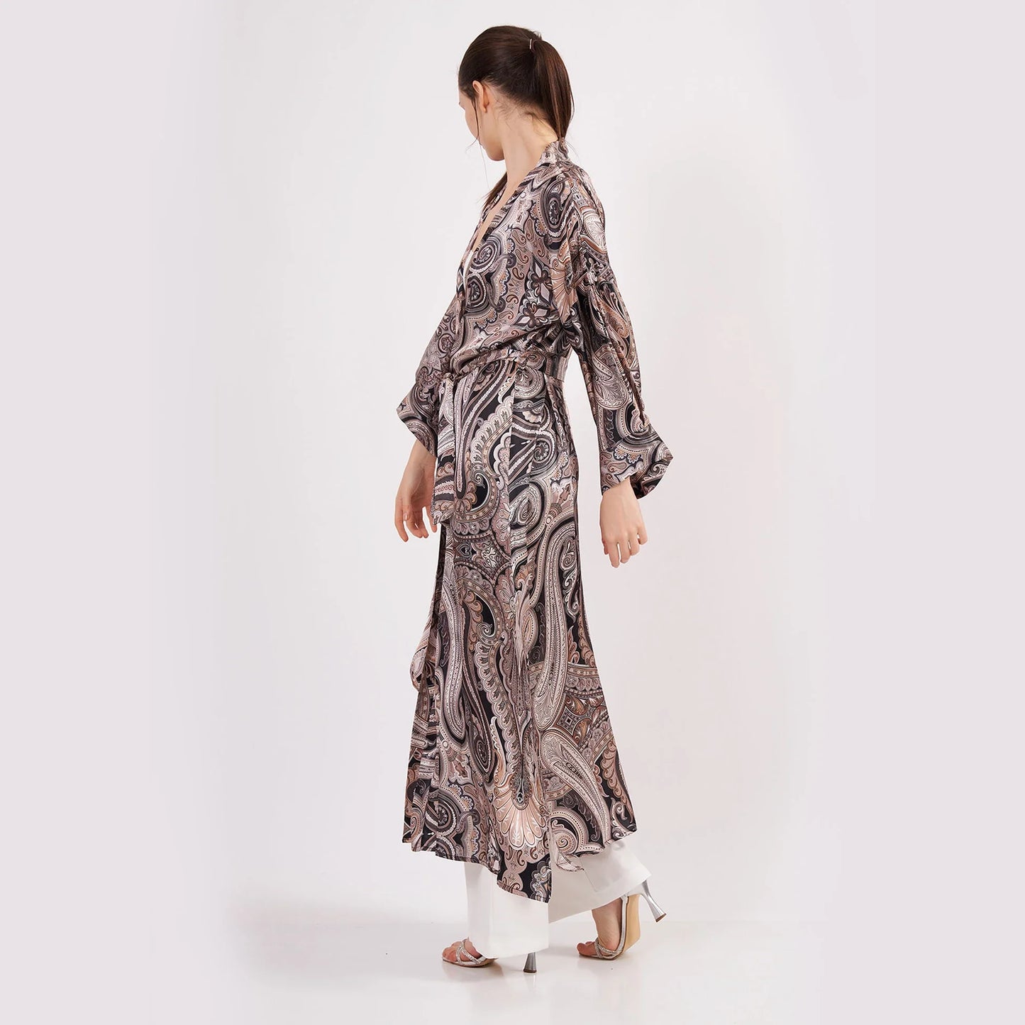 Saf İpek Uzun Kimono Kaftan | Etro Desen | Nomads Felt