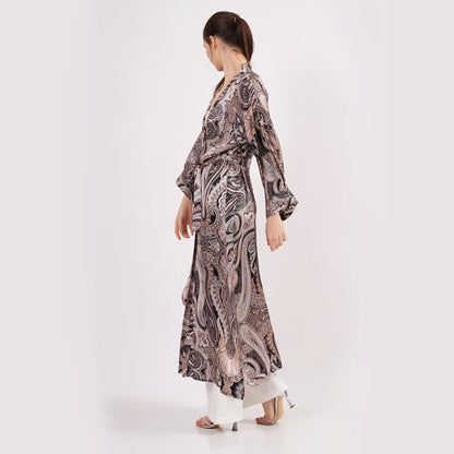 Saf İpek Uzun Kimono Kaftan | Etro Desen | Nomads Felt