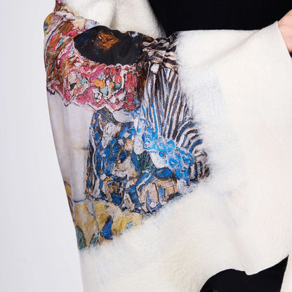 İpek-Keçe Şal | Ekru | Gustav Klimt Lady with Fan | Nomads Felt