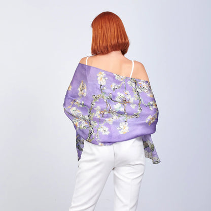 %100 İpek Fular | 55x180 cm | Mor Van Gogh Badem Ağacı | Nomads Felt