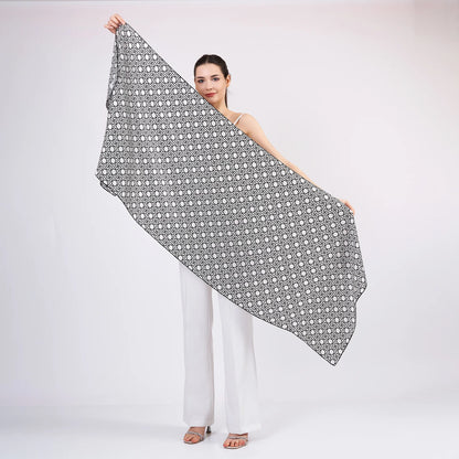 Saf İpek Fular | Siyah Beyaz | Unisex | Selçuklu Vektörel Yıldız Desen | Nomads Felt