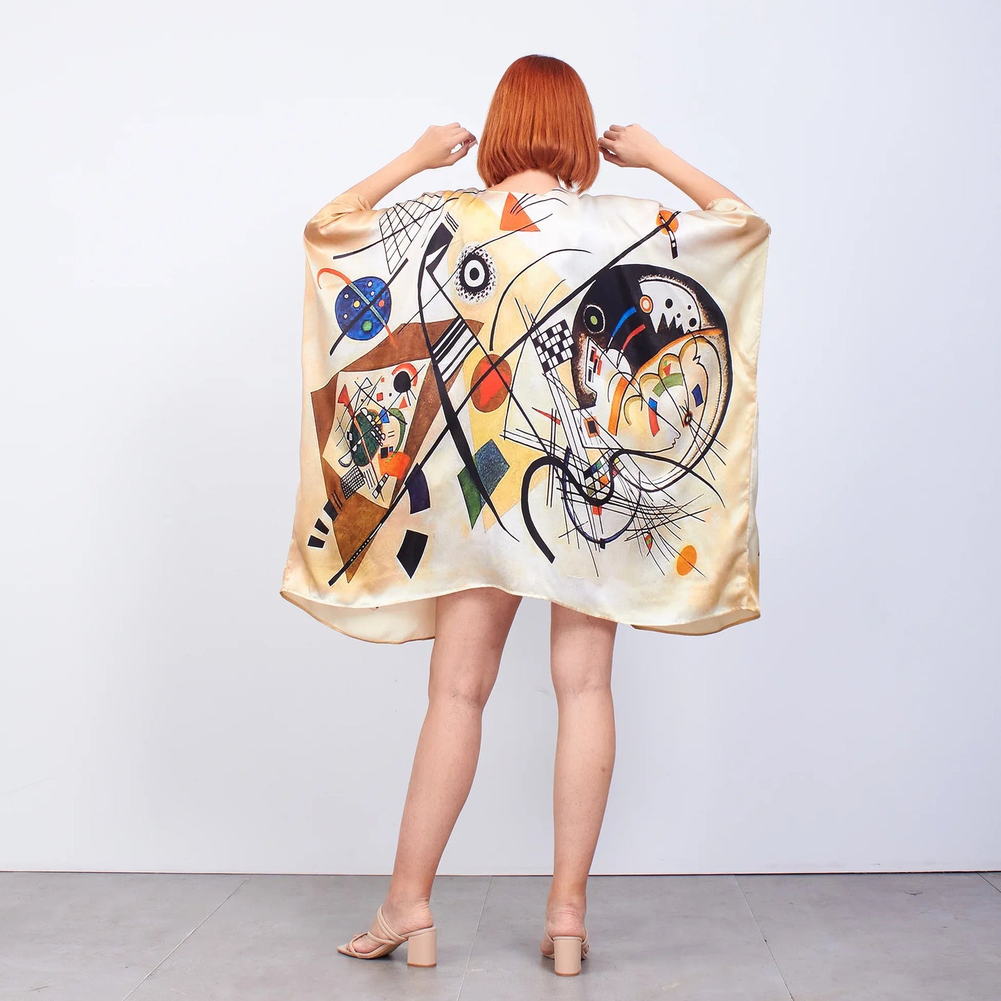 %100 İpek Kısa Kimono Pareo  | Kandinsky Transverse Line | Nomads Felt