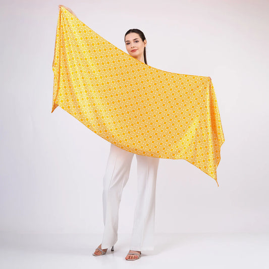 Saf İpek Fular | Sarı | Unisex | Selçuklu Vektörel Yıldız Desen | Nomads Felt