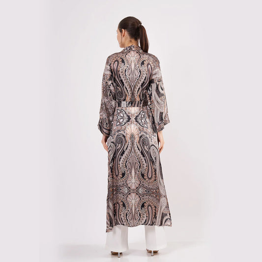 Saf İpek Uzun Kimono Kaftan | Etro Desen | Nomads Felt