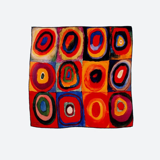 Saf İpek Bandana  Fular | Kandinsky Squares with Circles | Nomads Felt