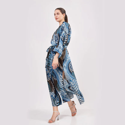 %100 İpek Uzun Kimono Kaftan | Ikat Desen 11 | Nomads Felt