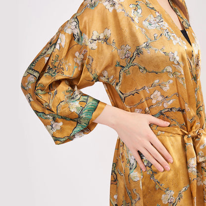 %100 İpek Kimono Kaftan | Gold | Van Gogh Badem Ağacı | Nomads Felt