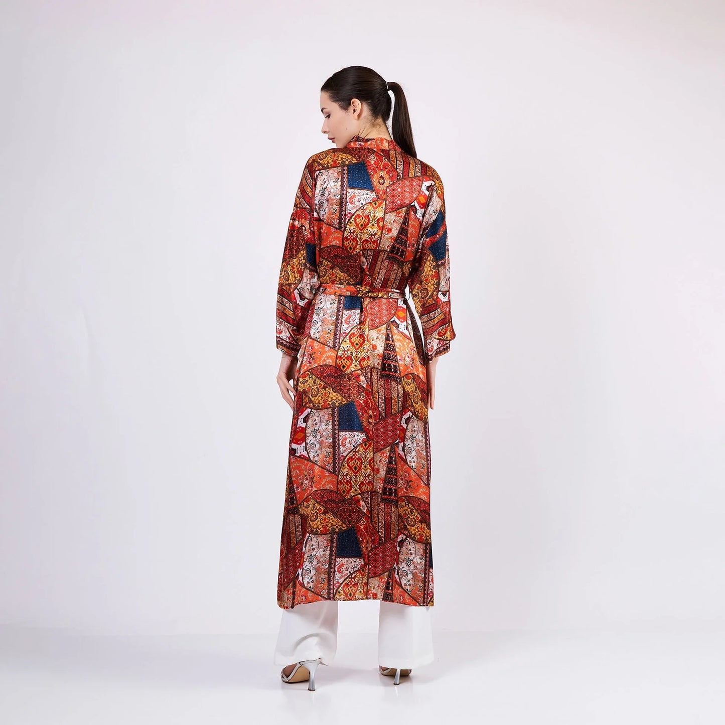 İpek Uzun Kimono Kaftan | Etnik Desen 2 | Nomads Felt