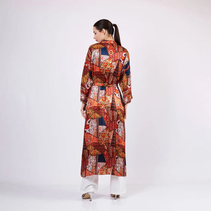 İpek Uzun Kimono Kaftan | Etnik Desen 2 | Nomads Felt