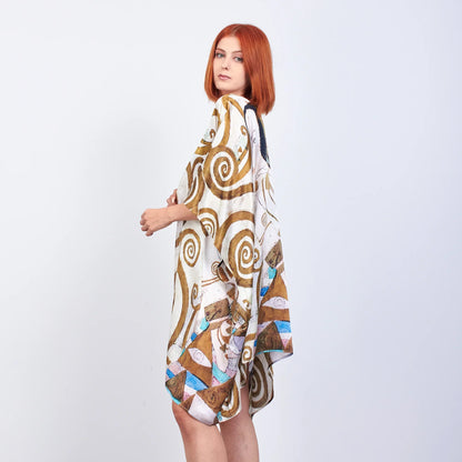 %100 İpek Kısa Kimono Pareo | Gustav Klimt Expectation | Nomads Felt