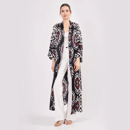 Saf İpek Uzun Kimono Kaftan | İkat Desen 13 | Nomads Felt