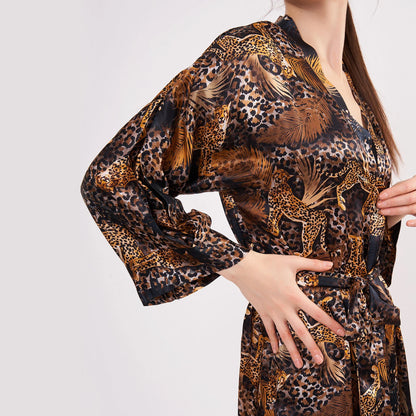 %100 İpek Kimono Kaftan | Leopar Desen | Nomads Felt