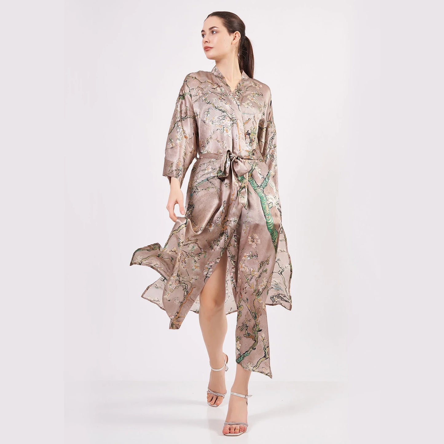 %100 İpek Kimono Kaftan | Bej | Van Gogh Badem Ağacı | Nomads Felt