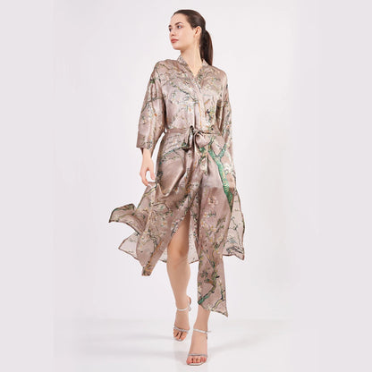 %100 İpek Kimono Kaftan | Bej | Van Gogh Badem Ağacı | Nomads Felt