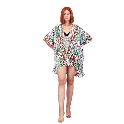 İpek Yeşil Kimono Elbise Etnik İkat Desen | Nomads Felt