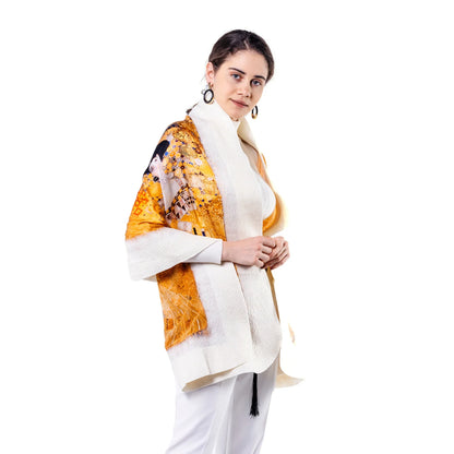 İpek Keçe Şal | Beyaz Gustav Klimt Adele Bloch Bauer | Nomads Felt