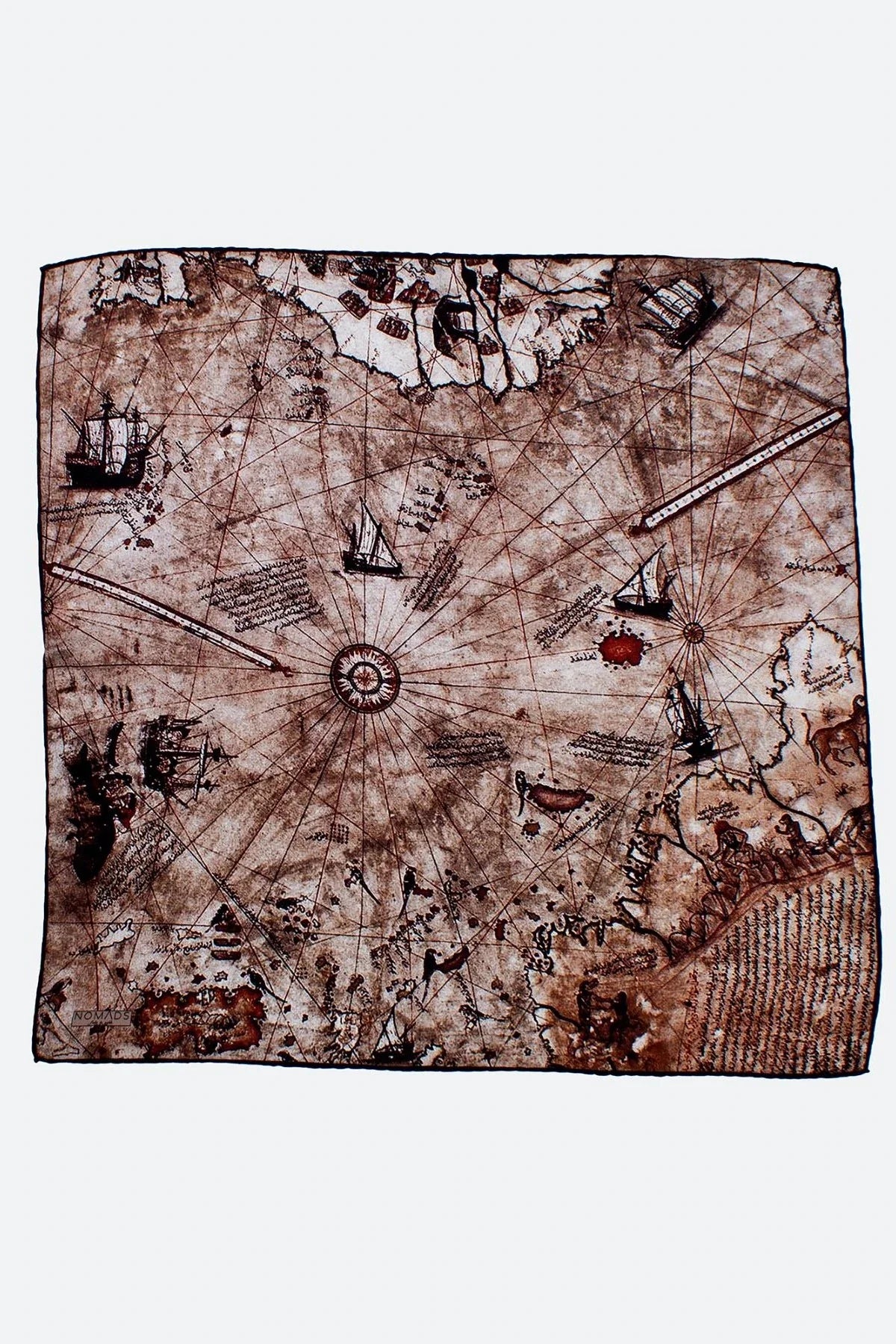 %100 İpek Fular Bandana | Piri Reis Map 55x55 cm | Nomads Felt