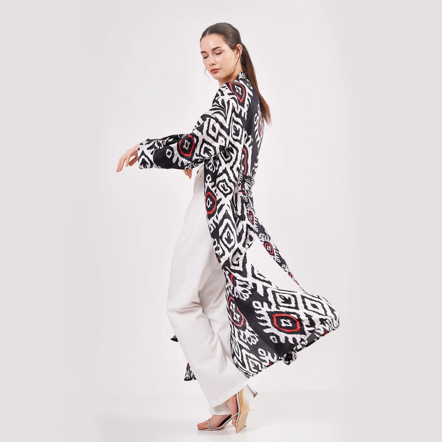 Saf İpek Uzun Kimono Kaftan | İkat Desen 13 | Nomads Felt